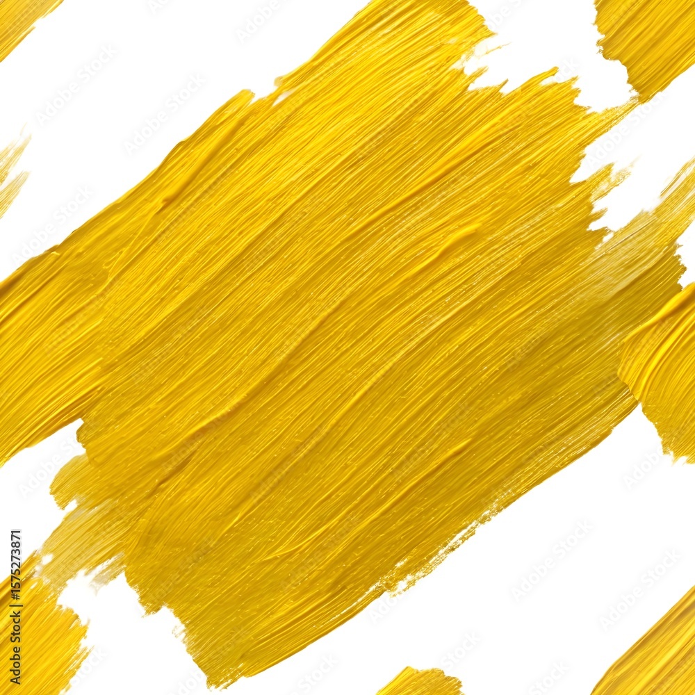 Poster yellow paint streaks create a textured background against pure white, perfect for adding depth and v