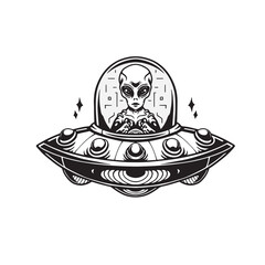 alien on UFO illustrations designs