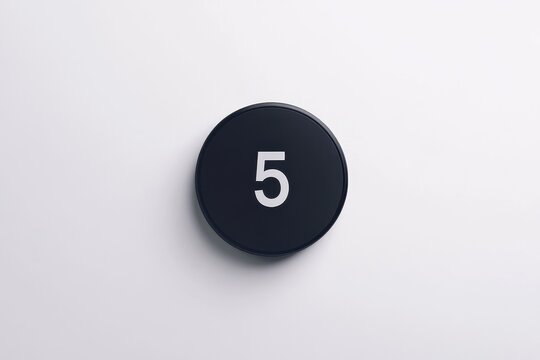 Minimalist countdown timer displaying number five in a sleek, modern design for timing activities, Minimalist countdown showing a 5 second countdown Black flat circle on white background Vertical