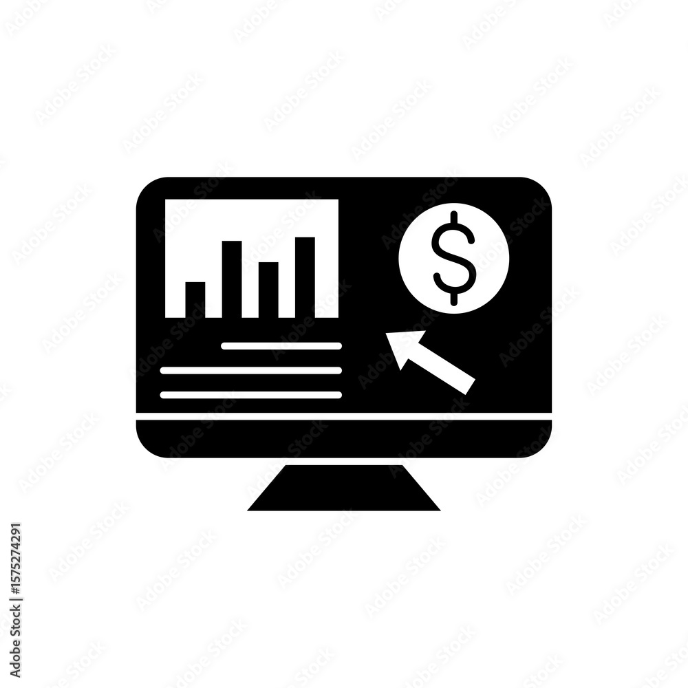 Poster the icon depicts a computer with a dollar and an arrow inside it.