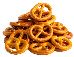 Stack of Mini Pretzels with Salt Crystals, Isolated on Transparent Background PNG