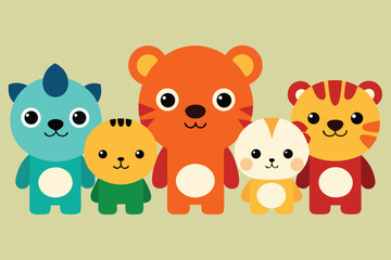 Naklejka premium Adorable Cartoon Animals Cute Illustrations of Friendly Beasts
