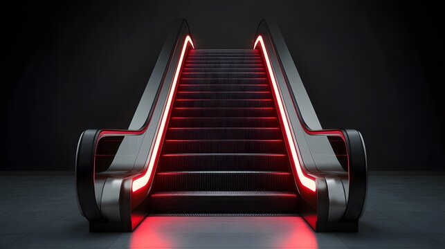 Futuristic Red Neon Escalator Modern Architecture - Powered by Adobe