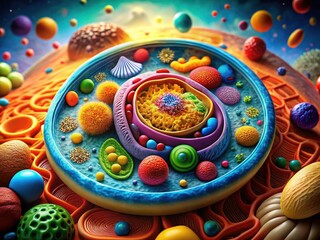 Microscopic cell anatomy: a colorful cross-section unveils detailed biological structure, offering a vibrant view.