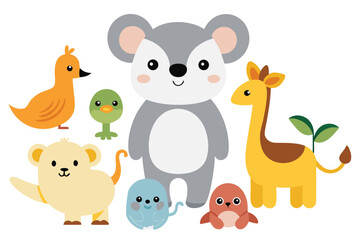 Naklejka premium Adorable Cartoon Animals Illustration Koala, Giraffe, Monkey and More