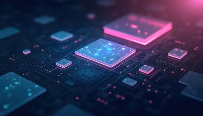 Abstract neon composition with geometric overlays and deep gradient background