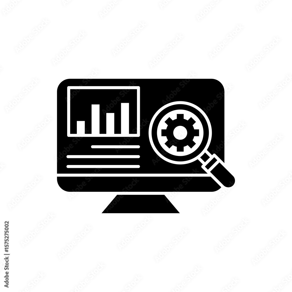 Poster the icon depicts a computer with a magnifying glass and gears inside.