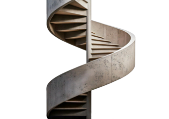 Spiral Staircase Design: A sleek and modern spiral staircase with concrete railing and wooden steps creates a dynamic and captivating architectural element. isolated on transparent or white background