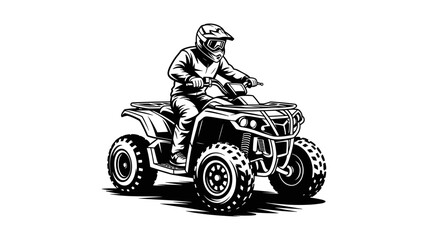 A black and white illustration of a person driving an ATV. © AdhirChandra