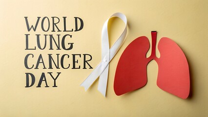 World lung cancer day is represented with a ribbon and lung
