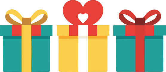 Three Gift Boxes with Colorful Ribbons and Bows