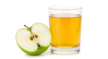 Fresh Green Apple Juice in a Glass with a Halved Apple
Refreshing and Healthy Apple Beverage, Perfectly Poured
Vibrant Apple Juice with Crisp Green Apple Half on White