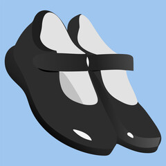 Simple School Girl Shoes Illustration, Black Loafers for Uniform Design