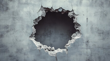 Concrete wall damage hole crack texture background design element grunge destruction building material 100char