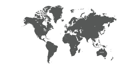 Naklejka premium Gray Detailed World Map With Australia Labeled Amor On A Clean White Backdrop