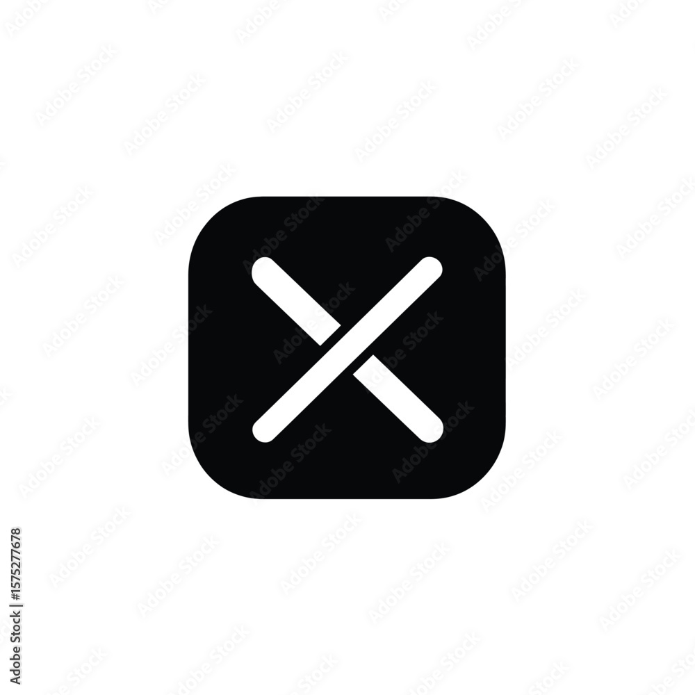 Poster black box shape with rounded edges having white x mark in transparent background