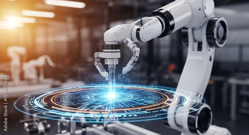 Aufkleber robotic arm with holographic interface factory automation