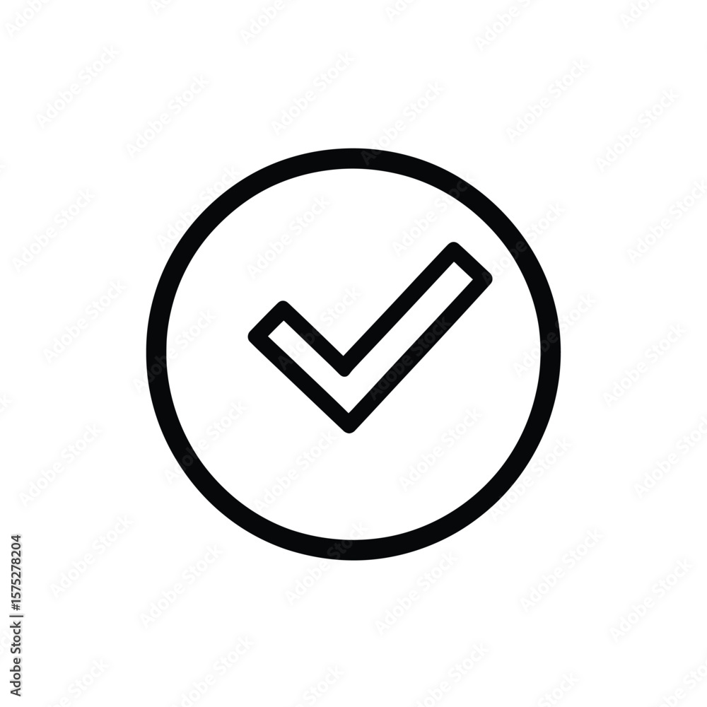 Poster black outline check mark inside circle on transparent background icon symbol