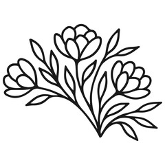 Elegant black and white floral ornament illustration, a decorative design element featuring a beautiful flower and leaf silhouette