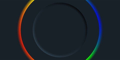 Abstract black circle background with colorful neon lights, vector illustration eps10