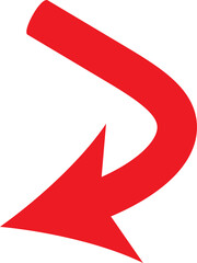 Bold red arrow curves downwards and points to the left on a white background
