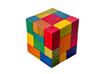 Colorful Wooden Puzzle Cube 3D isolated on transparent or white background