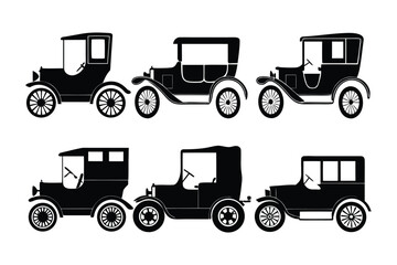 Vintage Car Collection: A classic collection of meticulously rendered vintage car illustrations, capturing the nostalgic charm of automotive history, set against a clean backdrop. © AJM