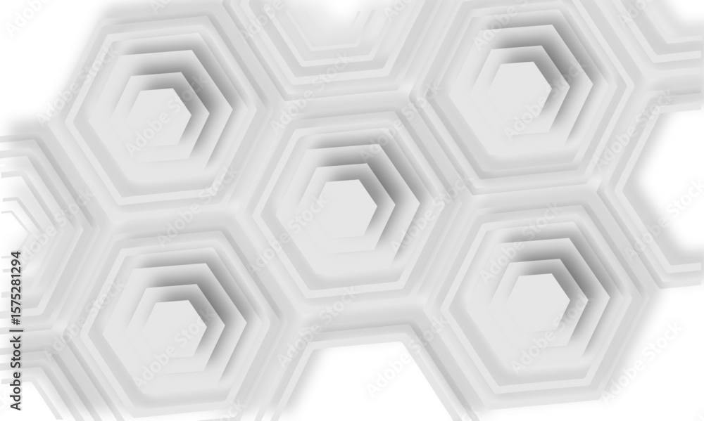 Poster blurred abstract arrangement of layered white hexagons line creating a geometric pattern white backd