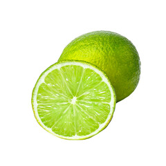 fresh lime and slice isolated on white background.