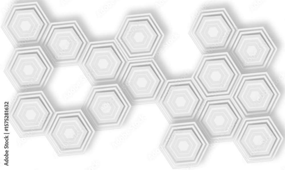 Poster blurred abstract arrangement of layered white hexagons line creating a geometric pattern white backd