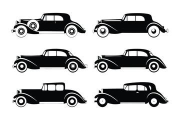 Vintage Classic Cars: A collection of elegant, black vintage cars are artfully arranged.