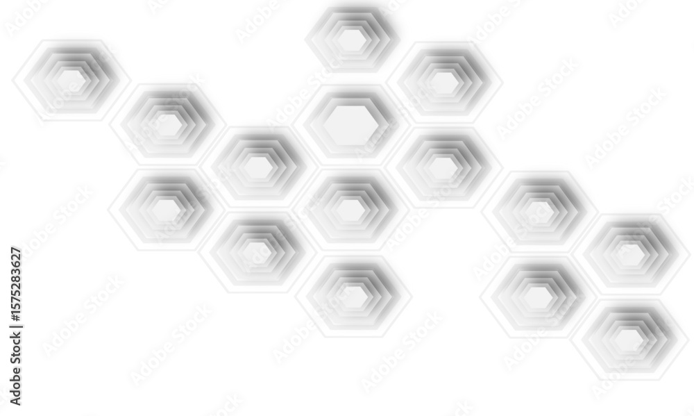 Poster blurred abstract arrangement of layered white hexagons line creating a geometric pattern white backd