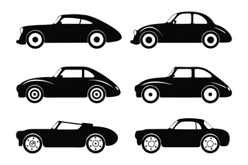 Classic Car Silhouette Set: A collection of elegant classic car silhouettes, showcasing the timeless beauty of vintage automobile design. Perfect for graphic projects, and transport-related themes.