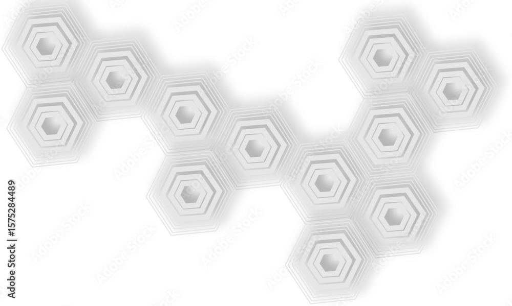 Poster blurred abstract arrangement of layered white hexagons line creating a geometric pattern white backd