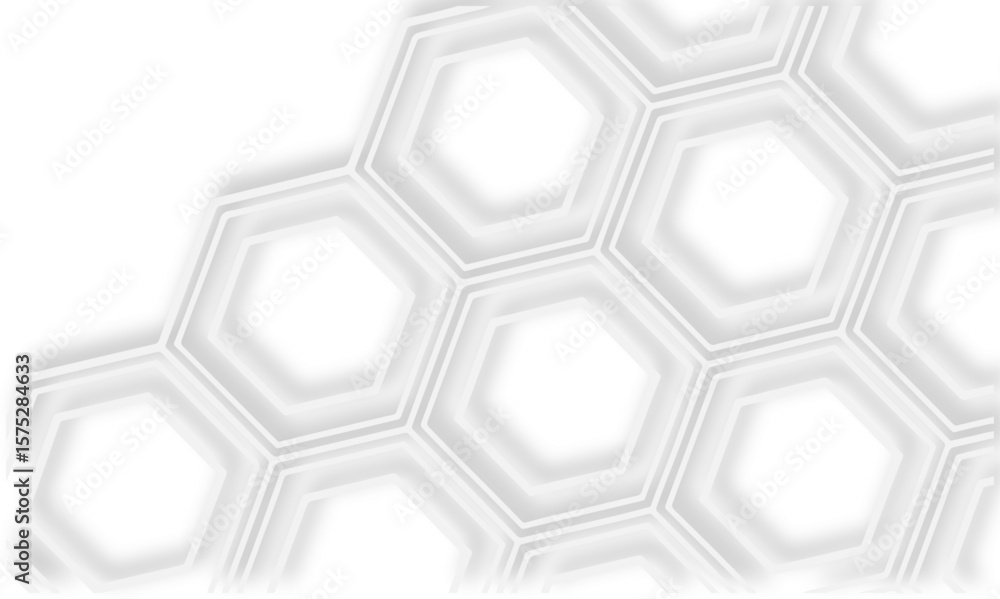 Aufkleber White background showcasing  layered hexagonal pattern  with soft shadows and clean lines design element.