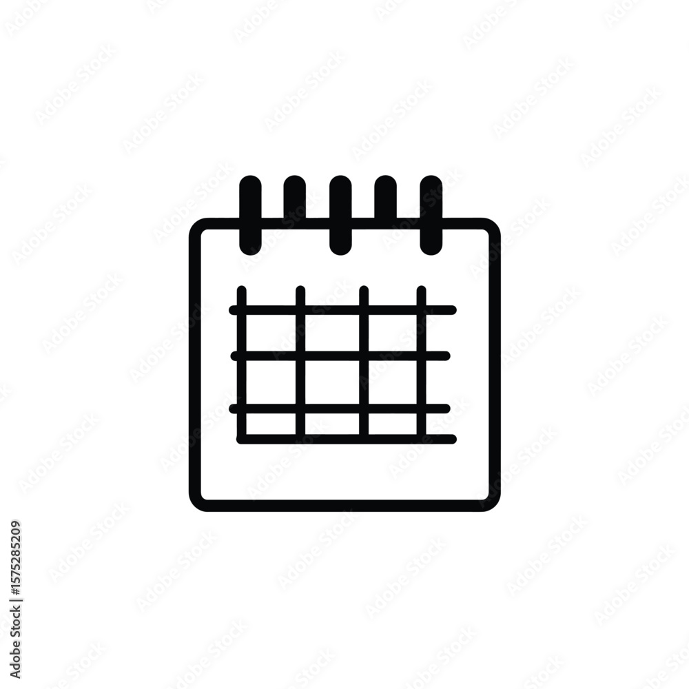 Poster black calendar icon with grid and transparent background for planning or events