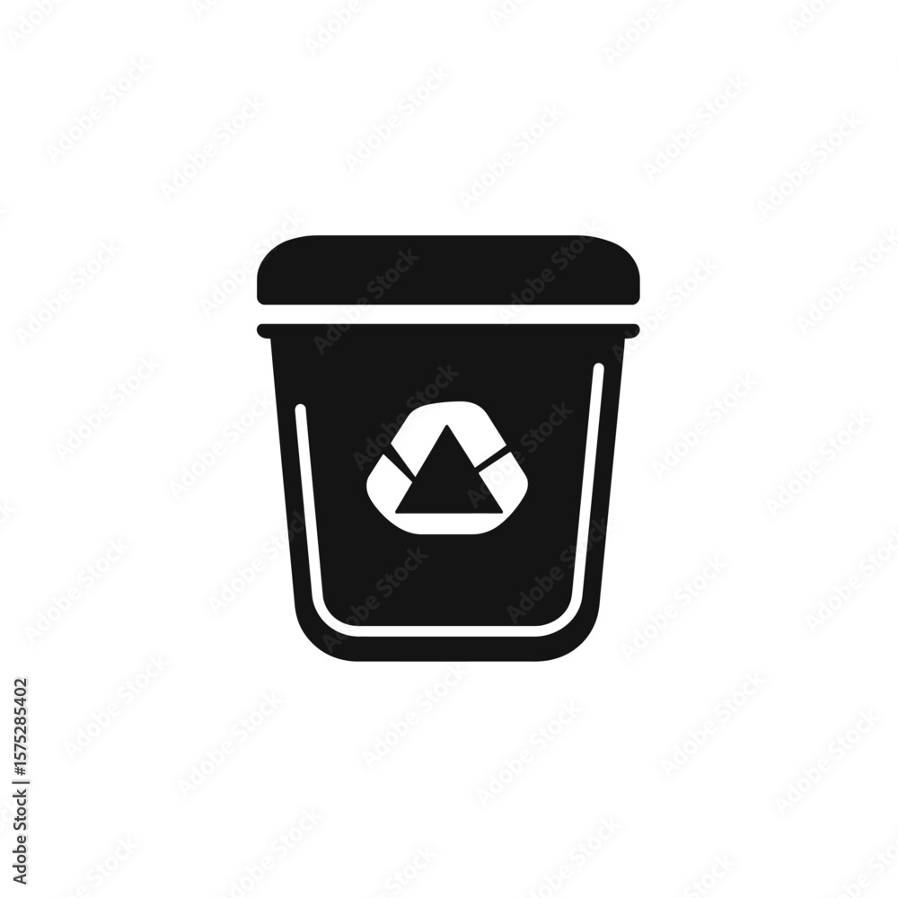 Poster black isolated container with recycle icon on transparent background flat