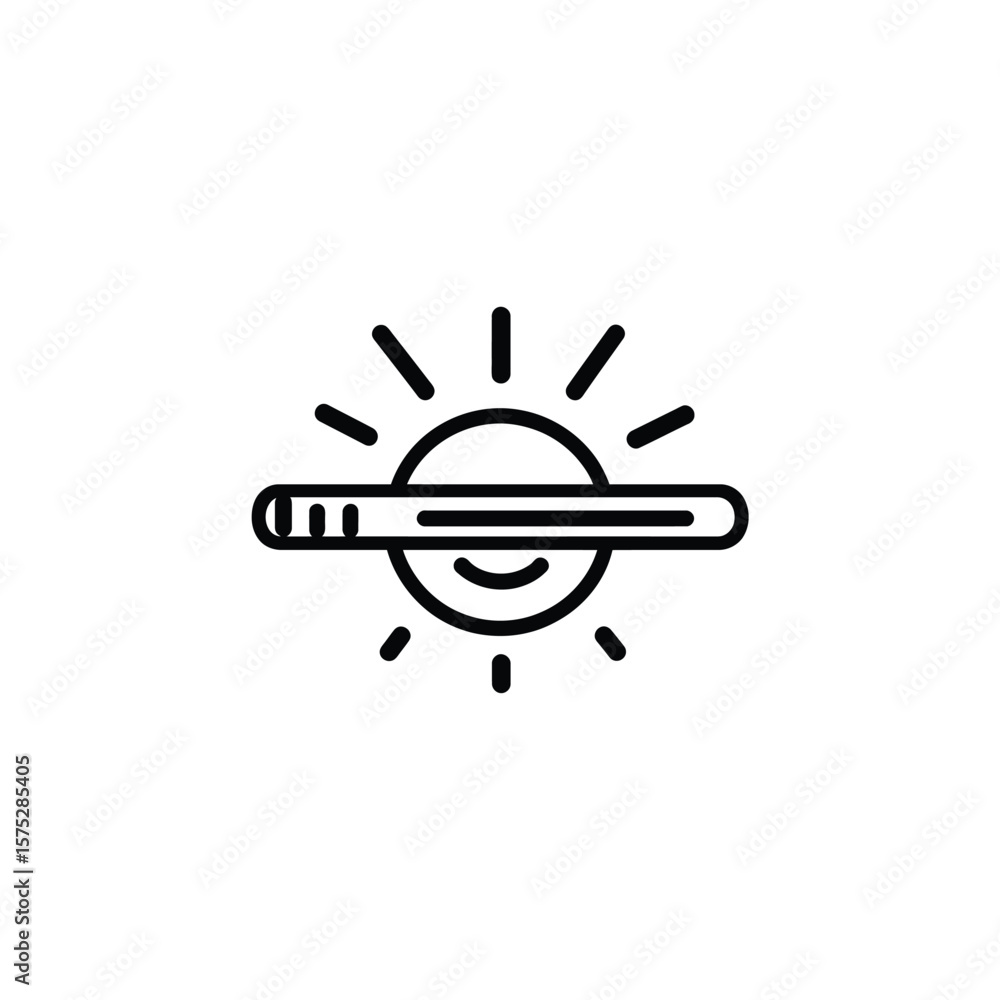 Aufkleber black line art circle with rays and horizontal line on transparent background