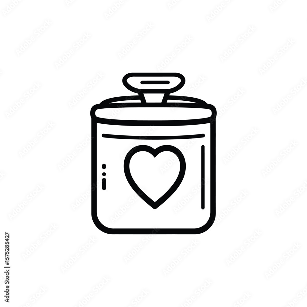Poster black line art container with heart shape on transparent background icon symbol