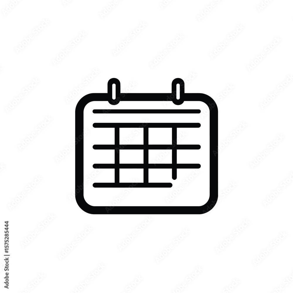 Poster black line art grid design of a calendar icon on a transparent background