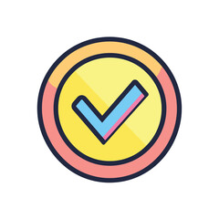 Check Mark Icon Blue Tick in Yellow Circle with Transparent Background