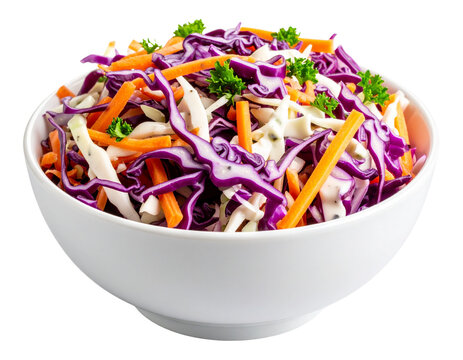 Classic Coleslaw with Creamy Dressing in White Bowl, Isolated on Transparent Background PNG