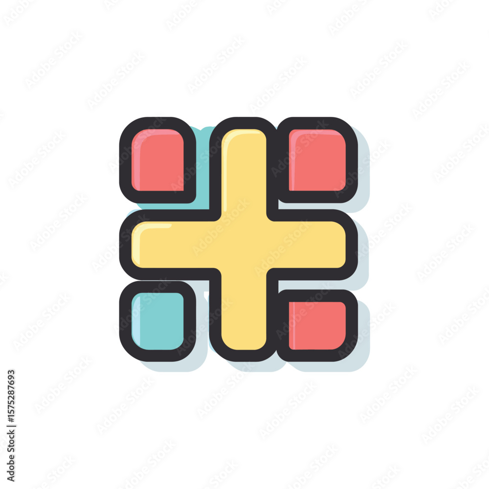 Poster colorful rounded square grid with a yellow plus symbol and transparent background