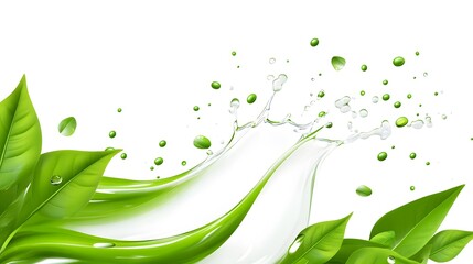 Refreshing Green Liquid Splash with Leaves