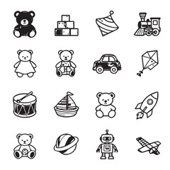 Collection of various children's playthings in graphic depiction set of icon