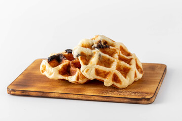 Delicious Homemade Waffles on Wooden Serving Board