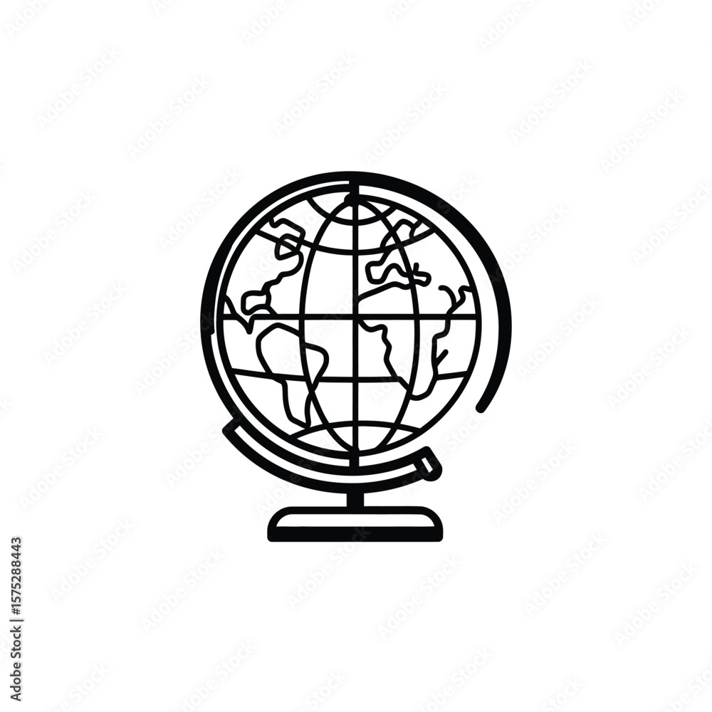 Poster globe model with stand outline isolated on white background for learning earth