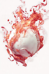 A dynamic baseball splashing through vibrant red liquid, creating an energetic scene