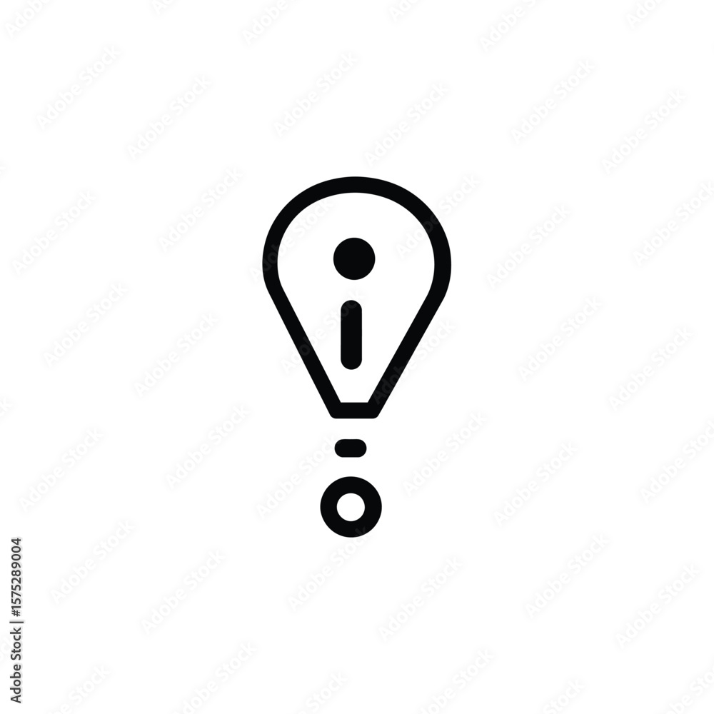Poster informational pin with exclamation point black line on transparent background