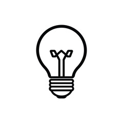 Isolated black line art lightbulb icon on transparent background simple drawing